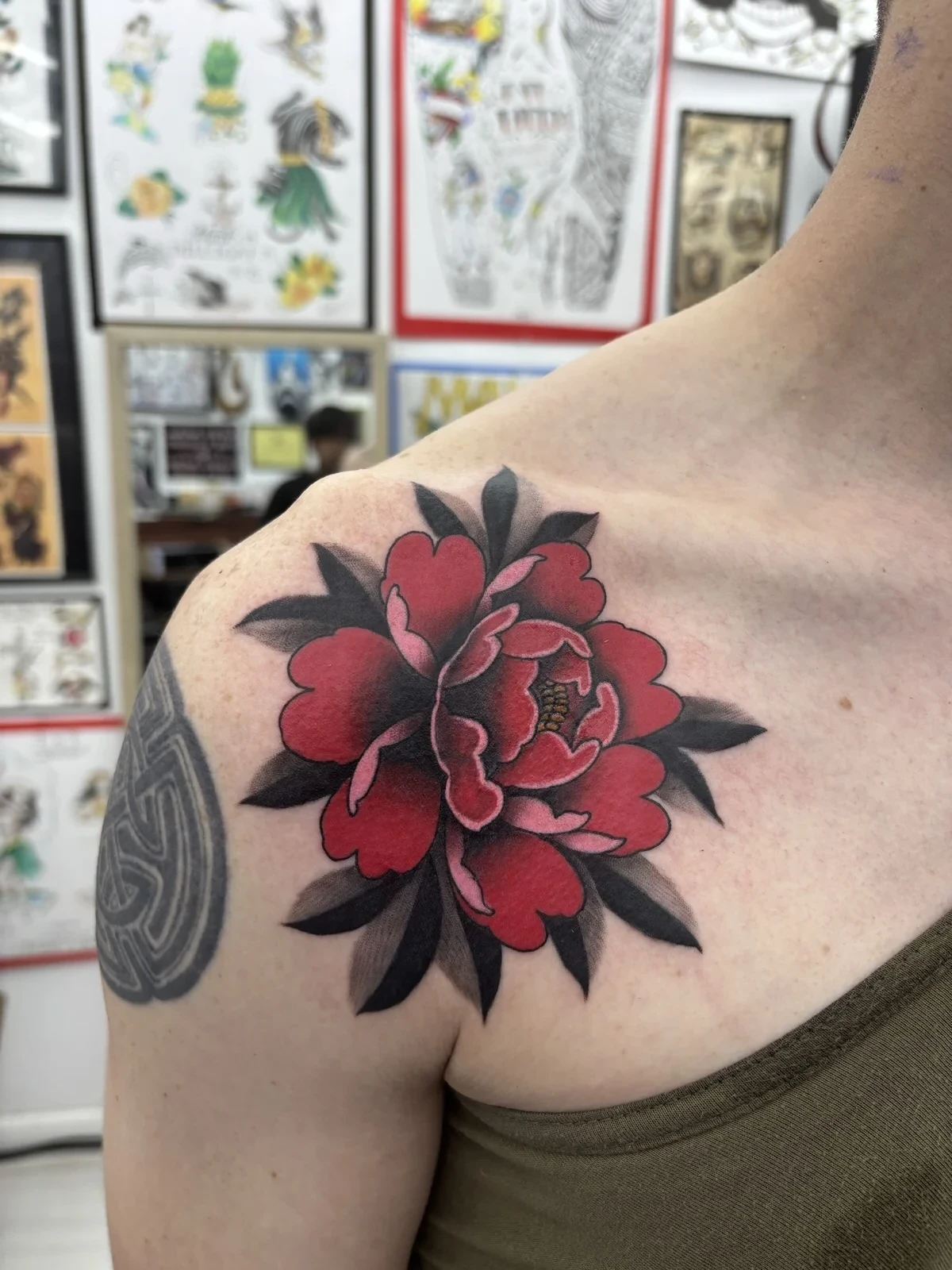 Myles Mokuahi color floral tattoo peony Hawaii